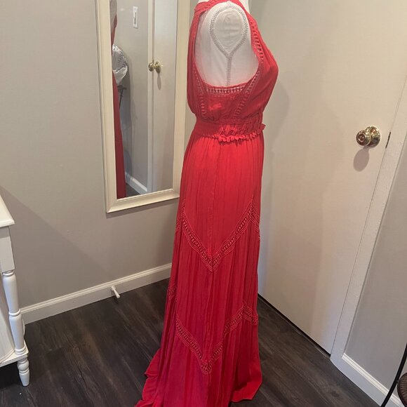 Max Studio Red Lace Trim Sleeveless Maxi Dress, Size Large - Picture 8 of 16